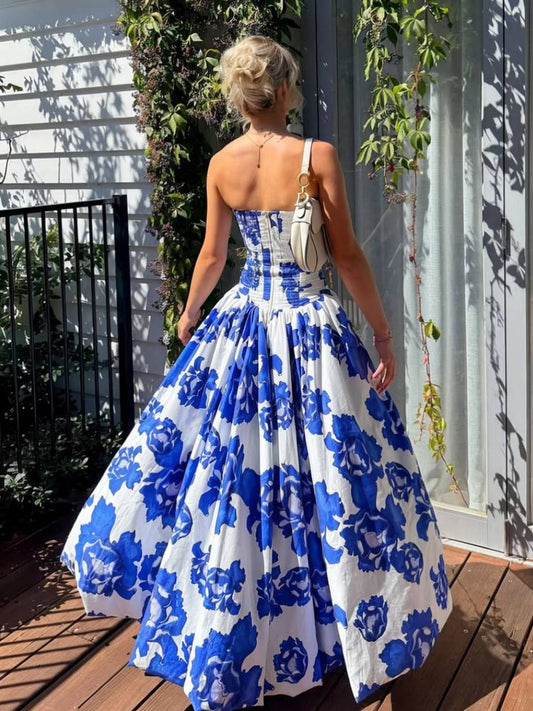 Sapphire Bloom Strapless Maxi Dress