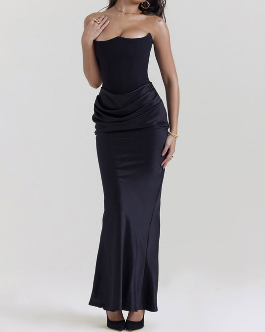 Noir Satin Strapless Gown